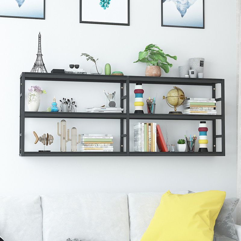 Industrial Wall Unit Bookshelf Black Steel Frame Natural Manufactured Wood Shelf Bookshelf