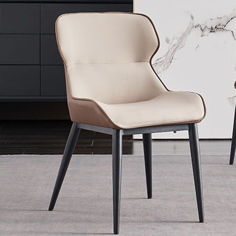 Contemporary Metal Dining Room Chair Arm Faux Leather Side Chair