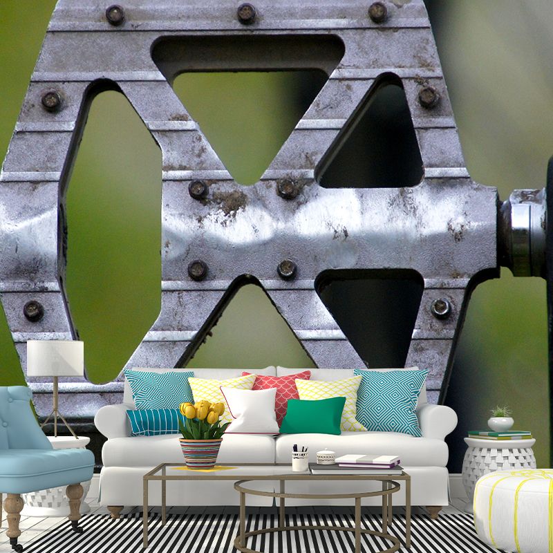 Industrial Style Metal Removable Wall Mural for Sitting Room, Moisture Resistant