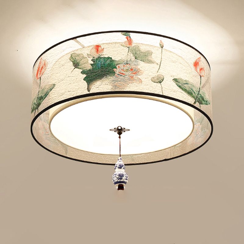 American Traditional Ceiling Light Multi Lights Close to Ceiling Light with Fabric Shade