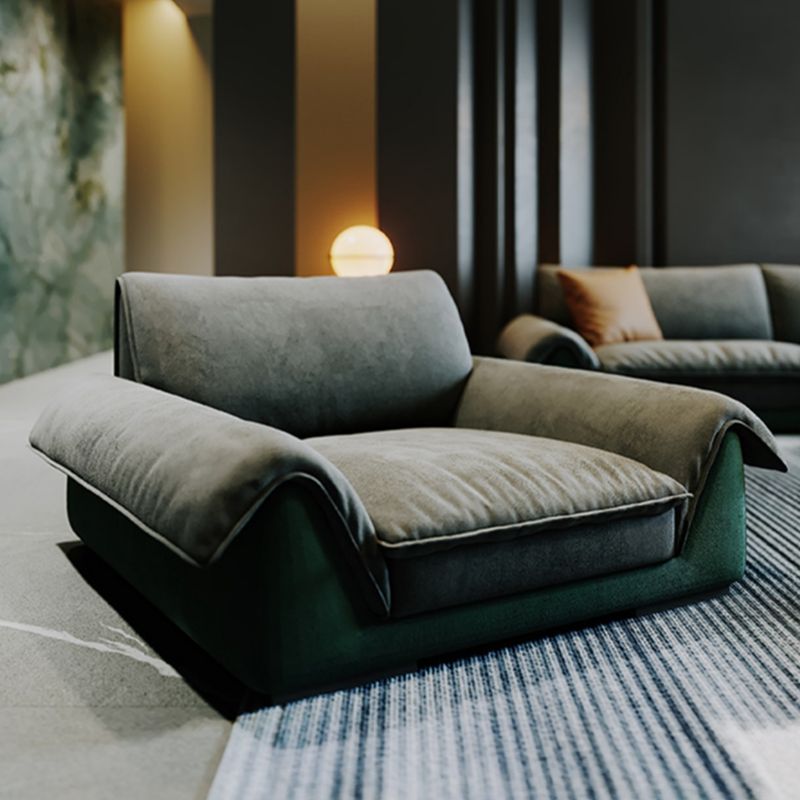 Flannelette Sofa Bed Armrest and Pillow Back Grey/dark Green/beige Solid Wood Frame Sofa