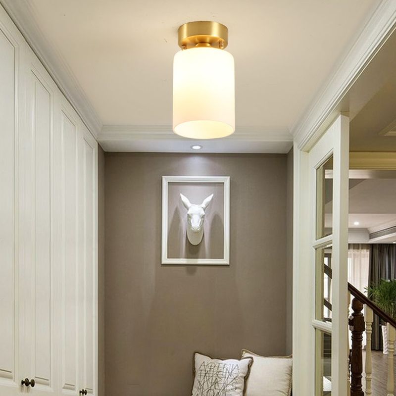 1-Light Ceiling Lamp Simple Ceiling Mount Light with Glass Shade for Aisle