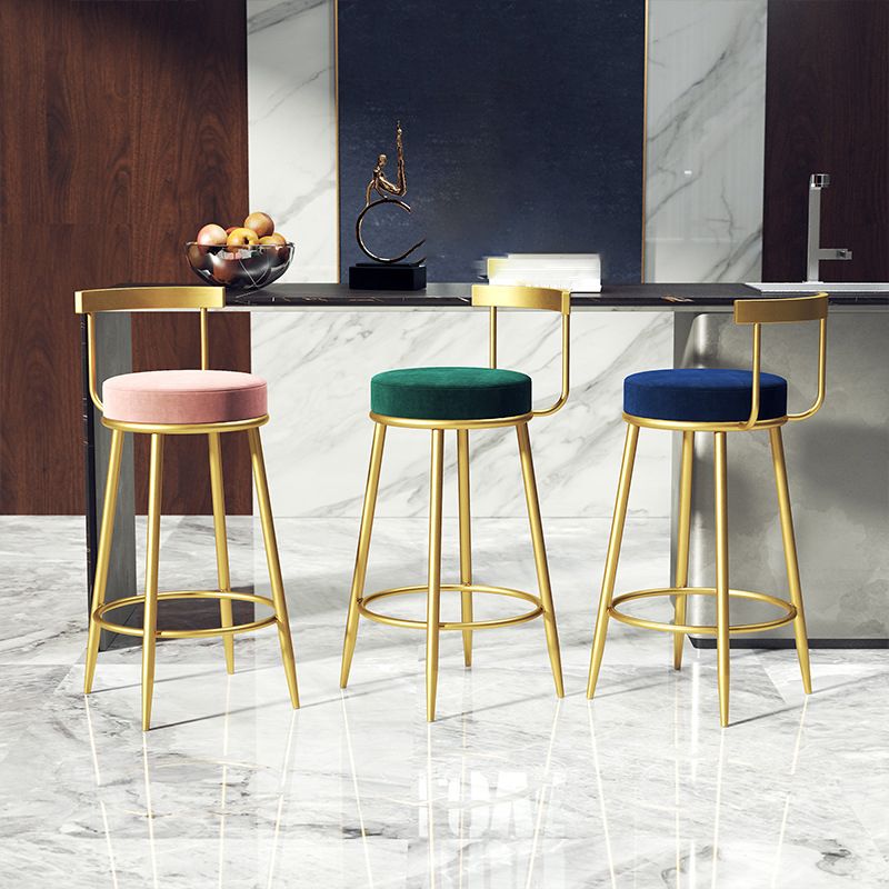 Glam Metal Barstool Velvet Footrest Low BackStool in Matte Finish for Indoor