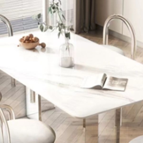 Simplicity Style Dinette Table Stone Rectangle Dining Room Table in White