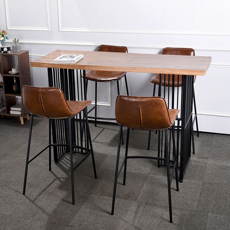 Industrial Rectangle Bistro Table Double Pedestal Solid Wood Bar Height Table in Brown