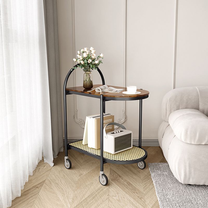 Modern Glass Corner Table Double Tier Side End Table with Storage
