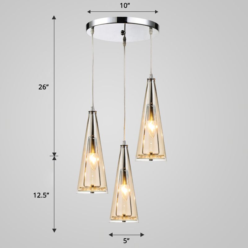 Conical Glass Multi-Light Pendant Modernist 3-Head Hanging Ceiling Light for Dining Room