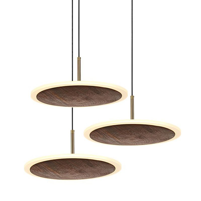 Luce a ciondolo in legno di noce marrone moderna semplice 1 luce rotonda a led lampada per soggiorno
