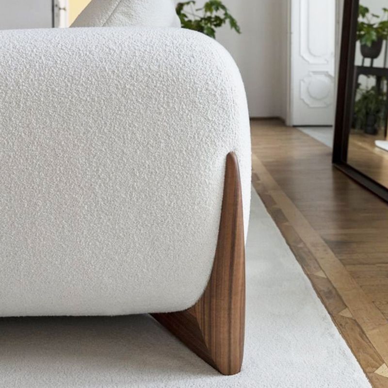 White Tuxedo Arm Sofa Modern 27.16" High Sofa with Wood Accents