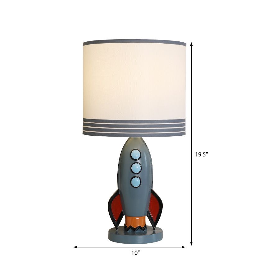 Stoff Drum Shade Tischlampe Moderner Stil 1 Hell weiße Tischbeleuchtung mit Harzraketenbasis
