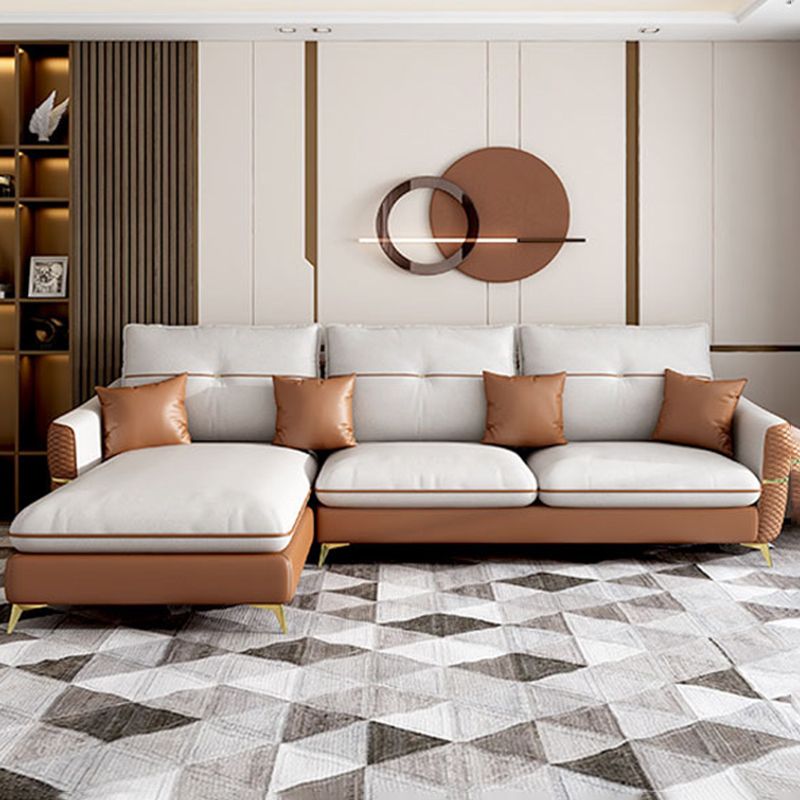 Scandinavian 37.4 " H Faux Leather Flared Arm Sofa & Chaise for Living Room