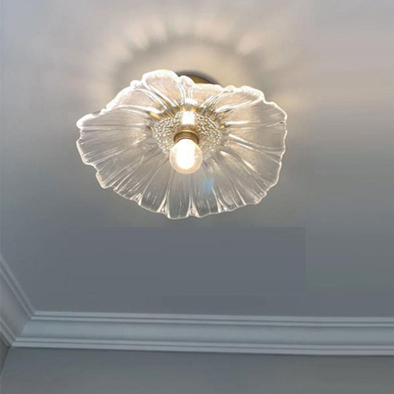 Flower Shape Glass Flush Light Modern Style 1 Light Flush Mount Ceiling Lights in Brass