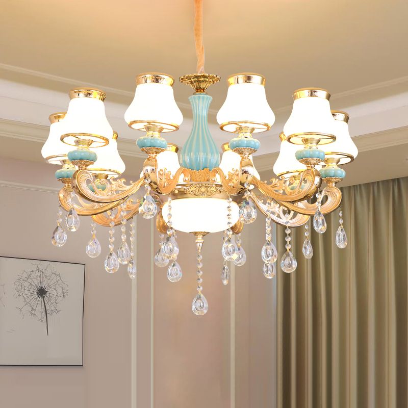 Handblown Glass Gold Chandelier Light Bud Retro Pendant Light Fixture with Crystal Accent