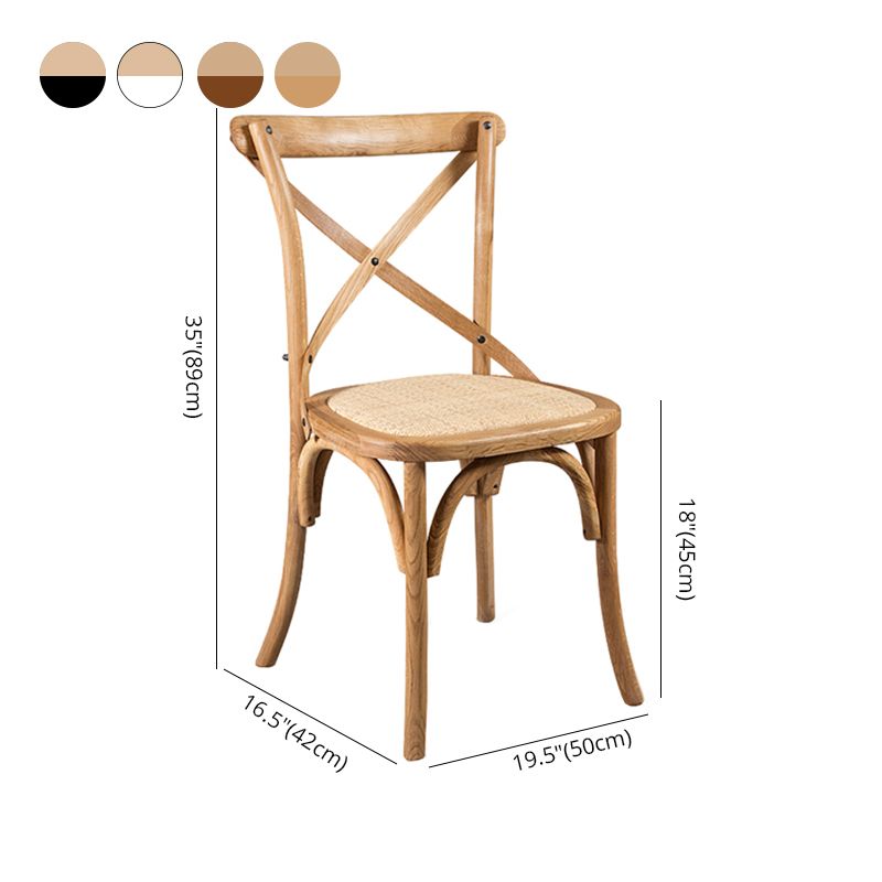 Silla de comedor tradicional de mimbre de madera, silla con respaldo cruzado sin brazos para comedor