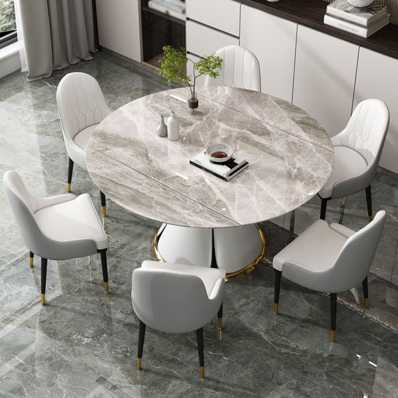 Contemporary Round Dining Table Sintered Stone Table with White Pedestal Base,53.1"L x 53.1"W x 30"H