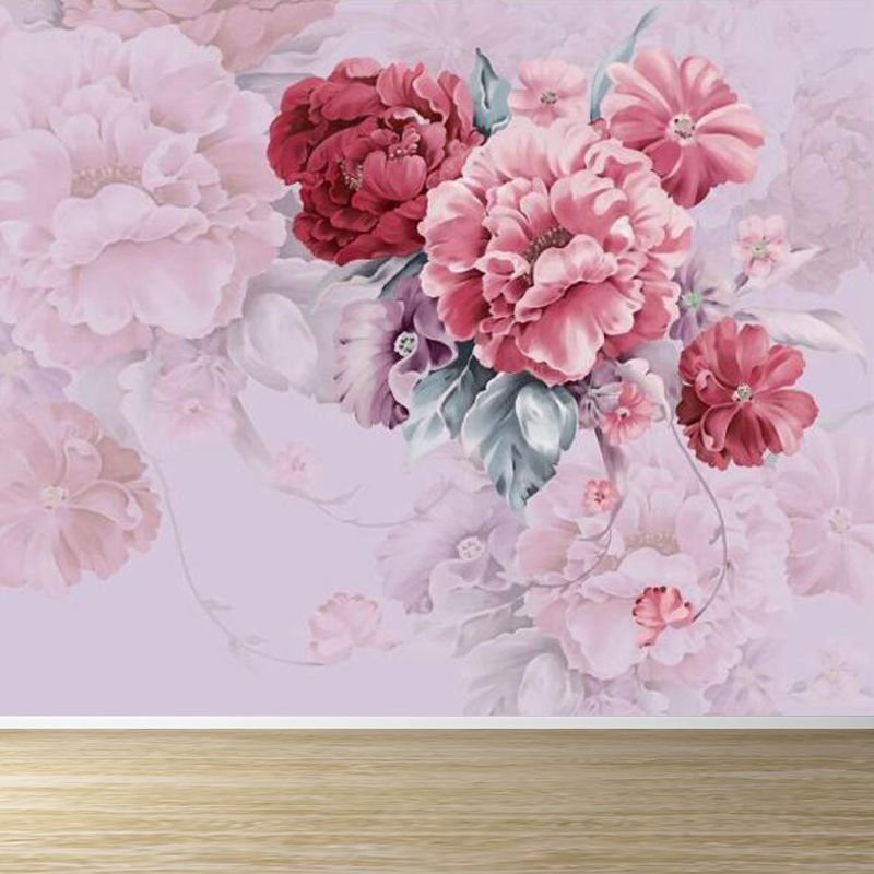Stain-Resistant Peony Blossom Mural Trendy Non-Woven Fabric Wall Art, Custom Made