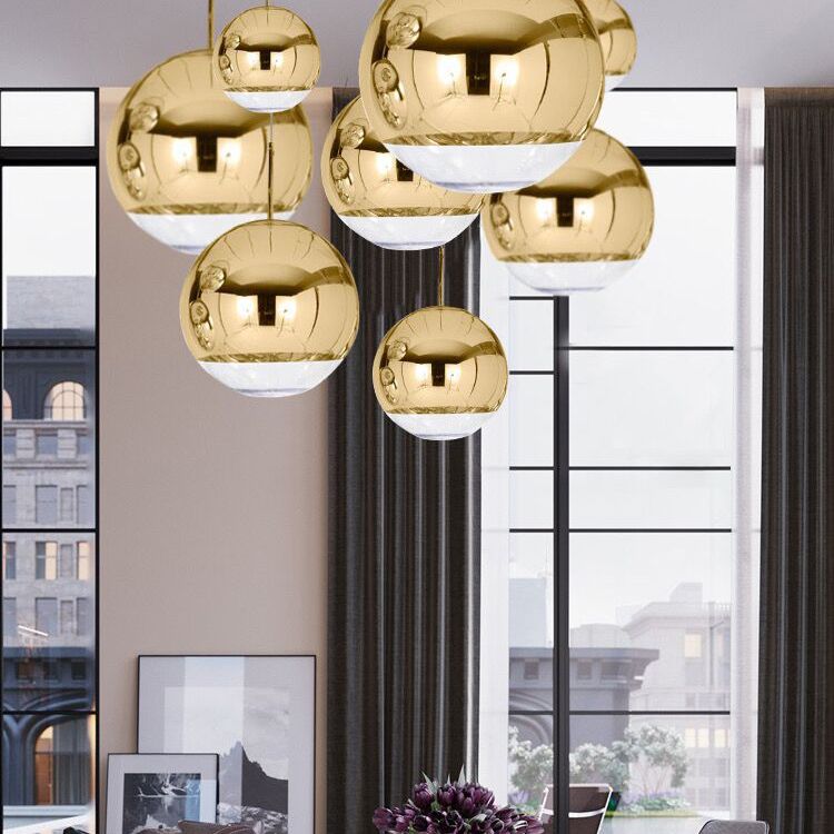 1 Light Glass Pendant Ceiling Lights Modern Spherical Hanging Ceiling Lights for Dining Room