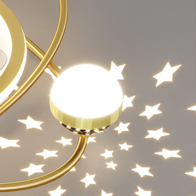3-Blade Metallic Ceiling Fan Children Black/Golden Fan with Light for Foyer