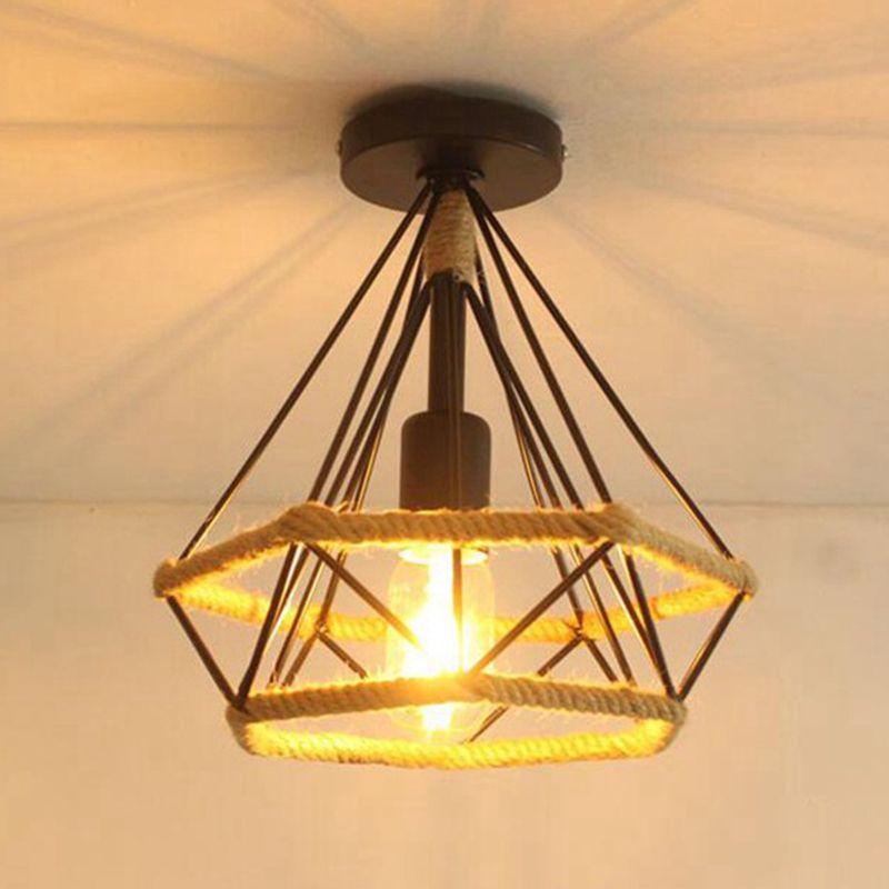 Diamond Cage Semi Flush Mount Lighting Retro Industrial Style Plafond Metal Plafond Mount Lights for Halway