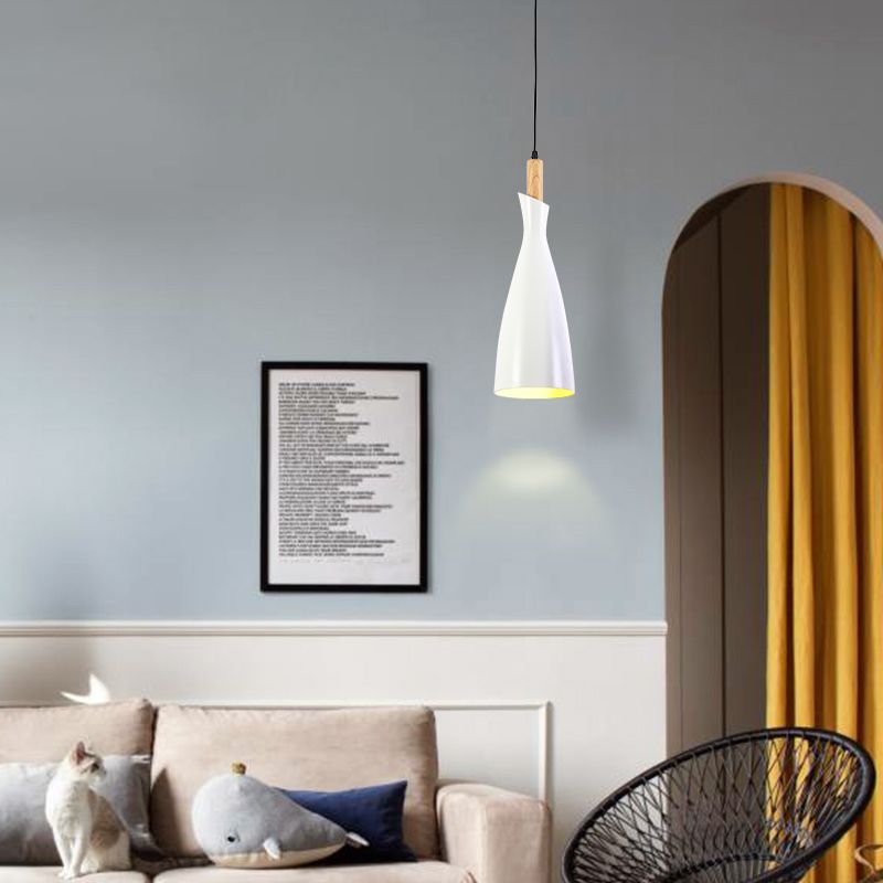 Tapered Kitchen Hanging Pendant Light Metal 1 Head Minimalist Down Lighting in Black/White/Grey