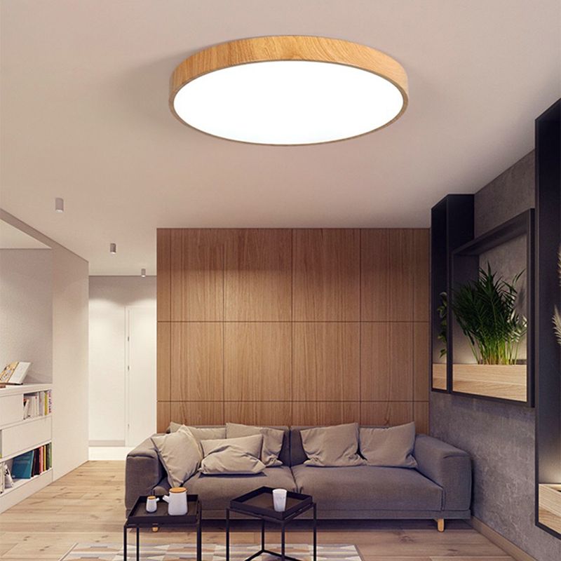 Modern Circular Flush Mount Ceiling Fixture Wood Flush Light