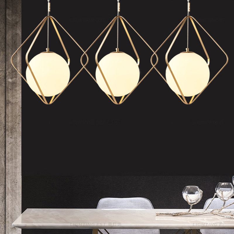Gold Caged Hanging Pendant Light Minimalist 1 Head LED Metal Down Lighting for Bedroom, 10.5"/16" W