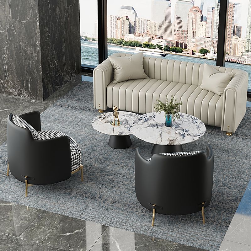 28.74" H Contemporary Faux Leather Tuxedo Arm Sewn Pillow Back Sofa