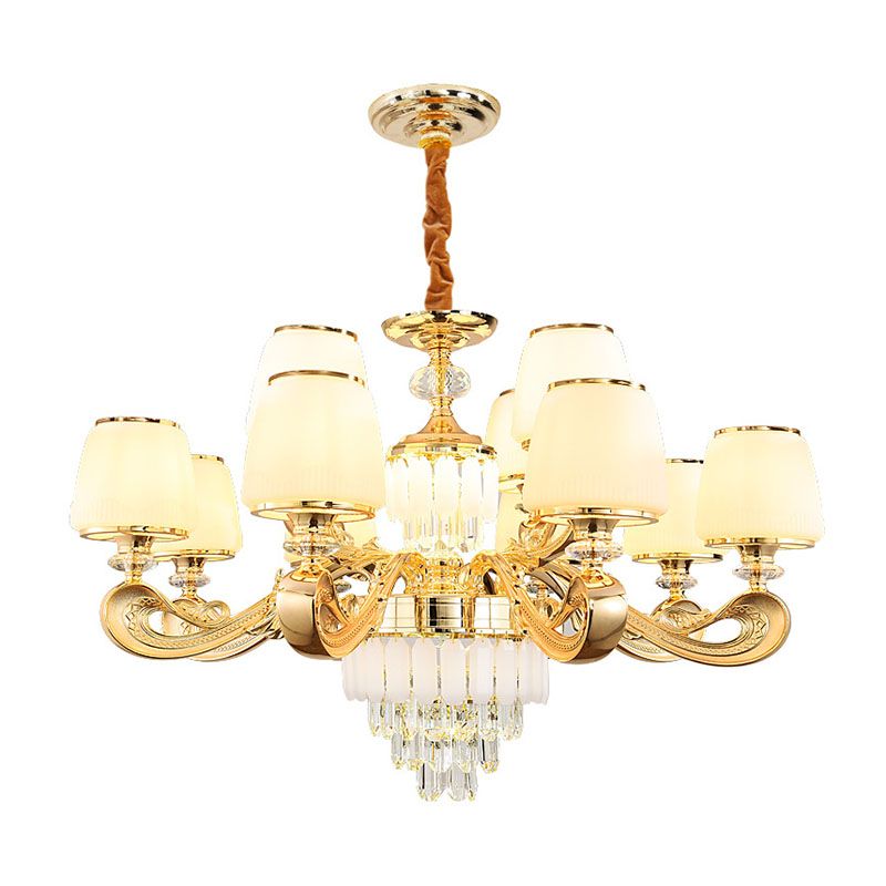 Lámpara de araña de cubo Modernista Luz de colgante de colgante de vidrio blanco con drapeado de cristal