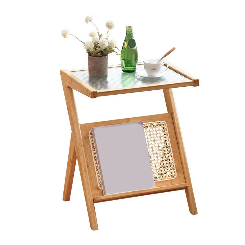 Cross Legs End Table Glass Top End Table  with Shelf 21.6 "Tall for Living Room
