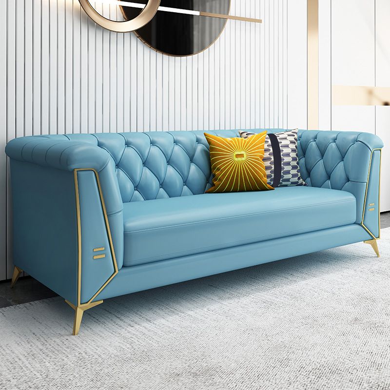Contemporary 28.7" H Faux Leather Tufted Tuxedo Arm Sofa For Living Room