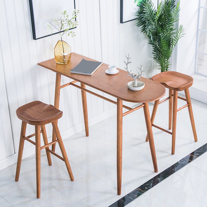 Contemporary Brown Wood Bar Table Free Form Counter Height Table with 4 Legs