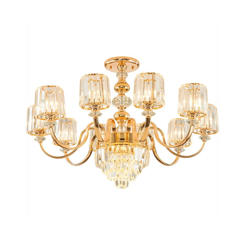 Crystal Block Chandelier Lighting Transitional Rose Gold Cylinder Parlor Pendant Light