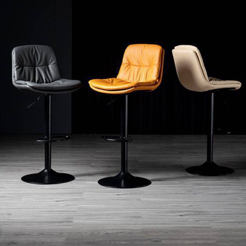 Modern Metal Barstool Faux Leather Footrest Stool Adjustable in Matte Finish