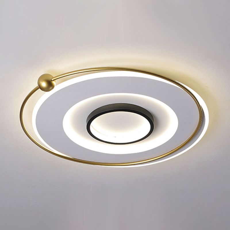 Circular Thin Acrylic Flush Light Ultra-Modern Black and Gold LED Ceiling Lamp in Warm/White Light, 16.5"/22" Width