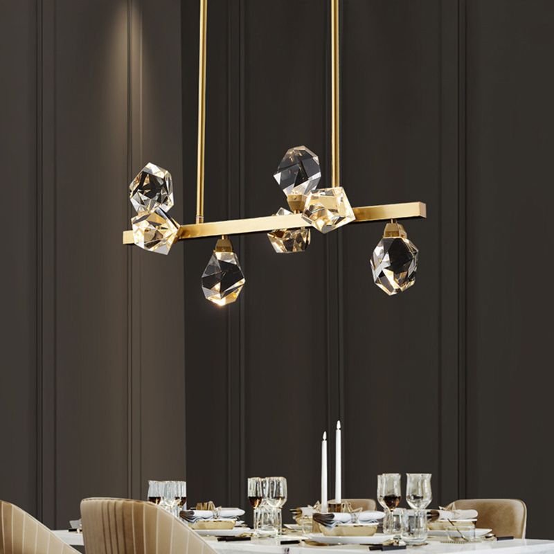 Brass LED Gemstone Hanging Light Minimalist Crystal Island Lighting for Dining Room