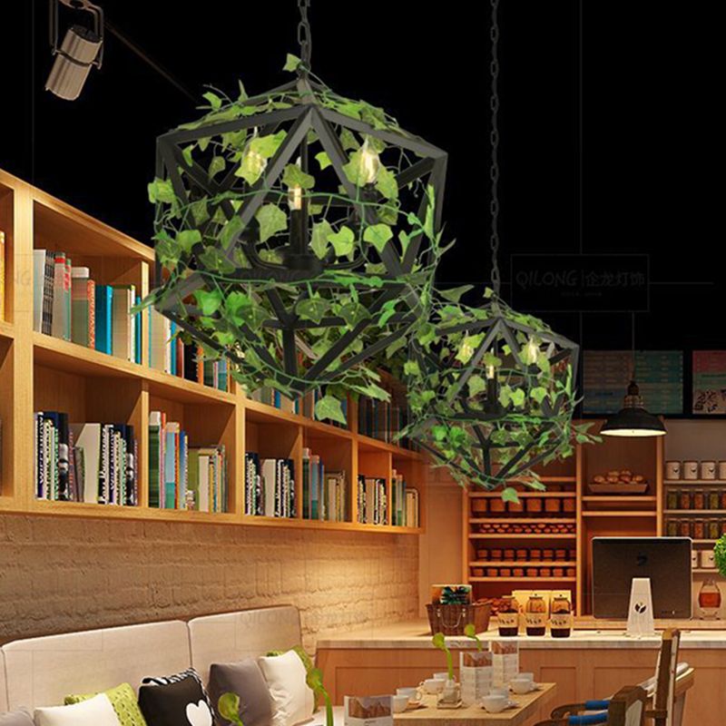 1 Light Pendant Light Fixture Industrial Metal Hanging Pendant Lights with Plants for Restaurant