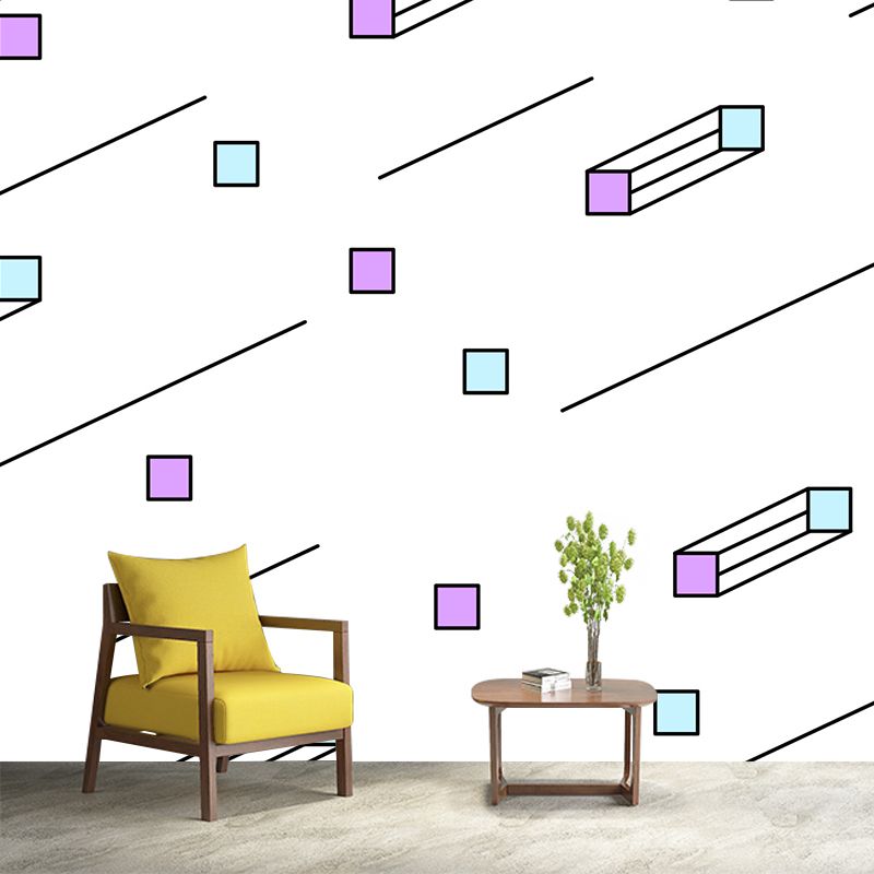 Contemporary Geometric Patterned Mural Non-Woven Waterproof Pastel Wall Art for Bedroom