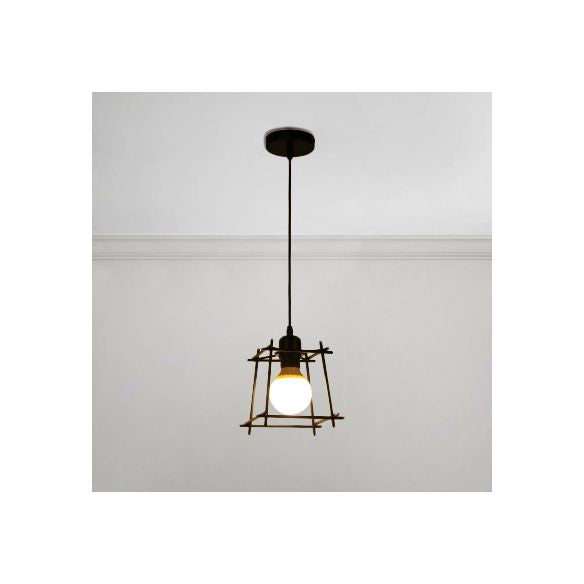 Luz de colgante de jaula cuadrada de estilo retro 1 lámpara colgante de techo de metal claro en blanco/negro para dormitorio