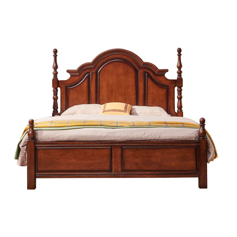 Brown Rubberwood Platform Bed 61.41" Tall Full Panel Bed with Headboard