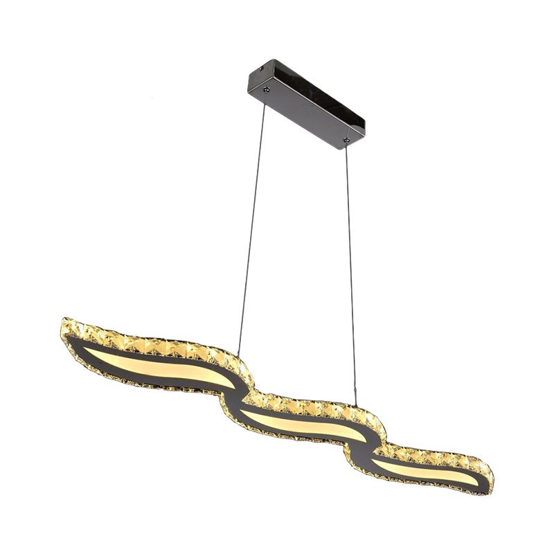 LED Restaurant Ceiling Hang Fixture Minimalist Sliver Island Light with Leaf Cut Crystal Shade