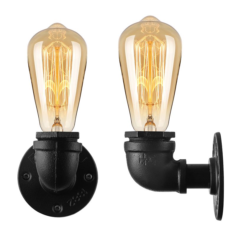 Bare Bulb Living Room Wall Sconce Lighting with Pipe Rustic Stylish Metal 1 Head Black/Bronze Wall Mount Light