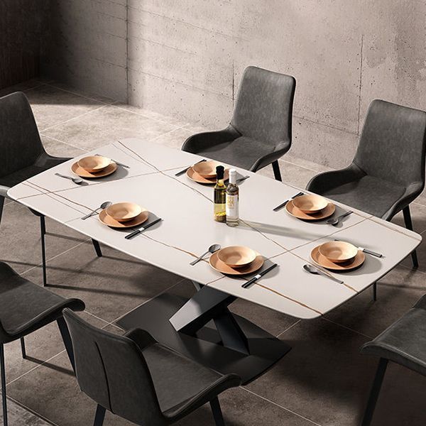 Rectangular Stone Dining Table Modern Furniture with Steel Base for Apartment