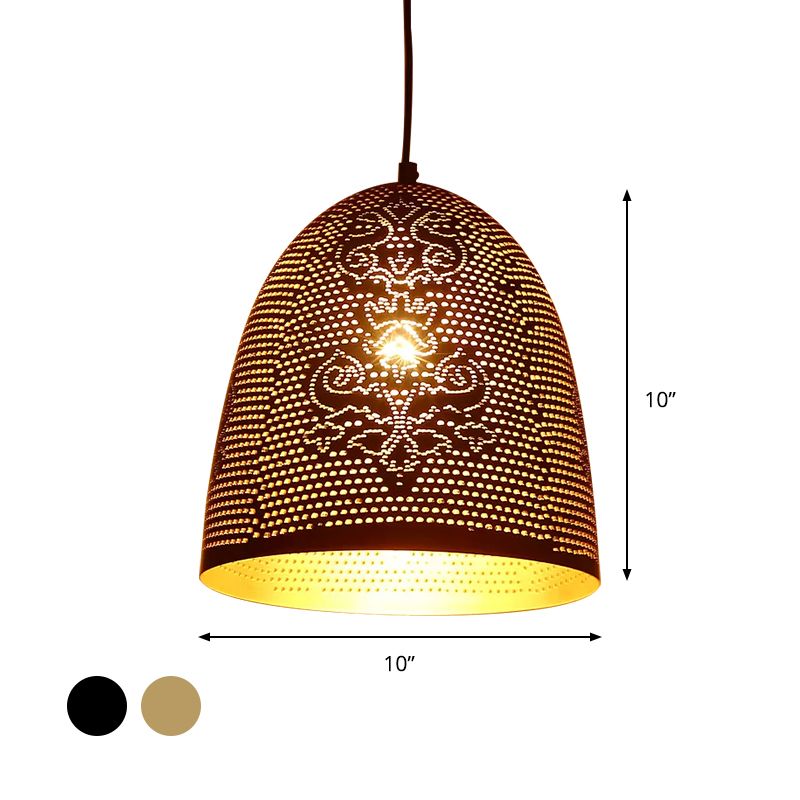 1 Light Half Egg Shape Pendant Arab Black/Brass Finish Metal Hanging Ceiling Lamp for Restaurant