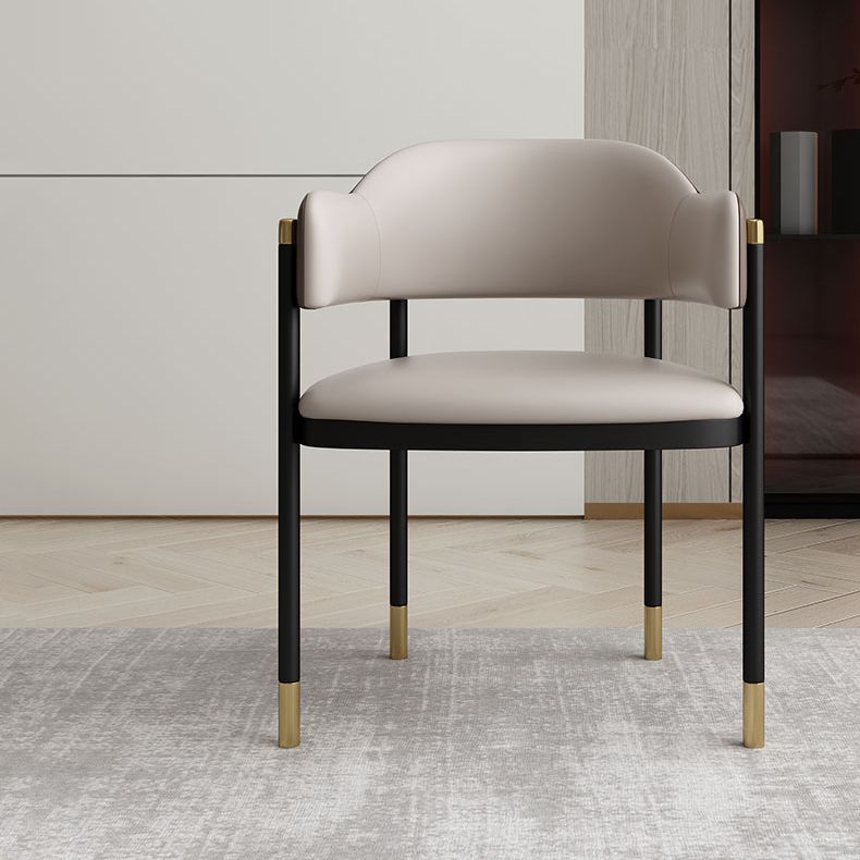 Modern Open Back Arm Chair Metal and Faux Leather Dining Chair