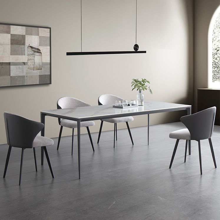 Sintered Stone Top Dining Table Rectangle Table in White with Metal Base and 4 Legs