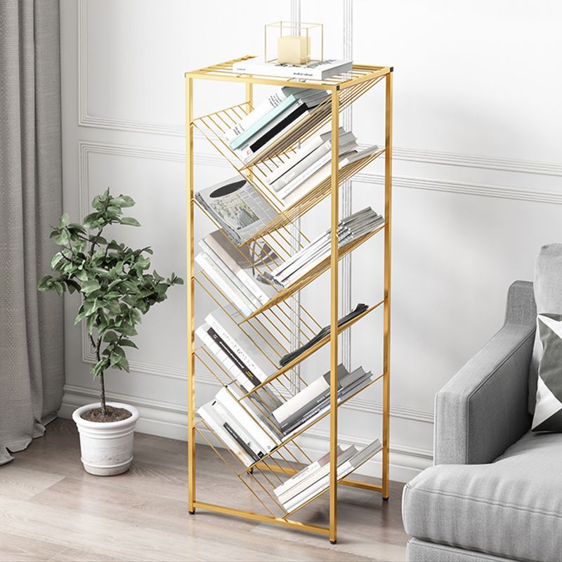 Metal Vertical Geometric Bookcase Contemporary Style Closed Back Shelf