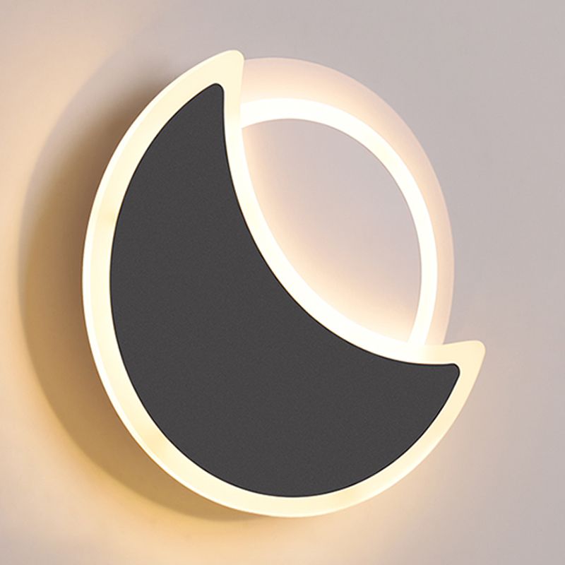 Modern 2 - Light Round Wall Light in Black / White Finish Iron and Acrylic Wall Flush
