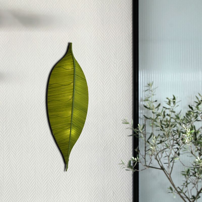 Feuille de feuille Mur Lumière Approche art déco tissu lampe murale à 3 bulbs de chevet en jaune / vert