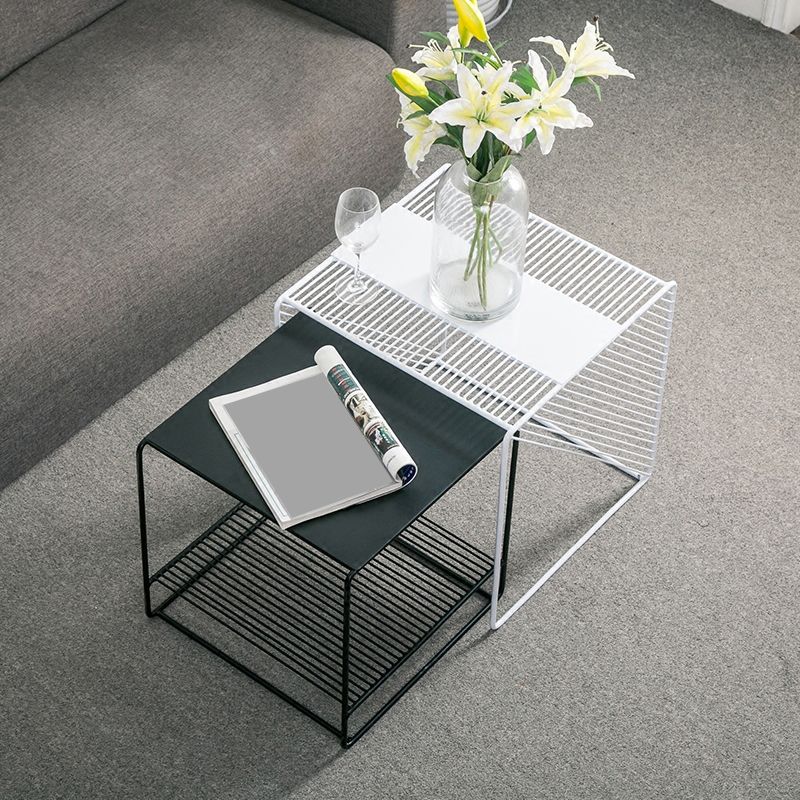 Square 2 Nesting Coffee Table with Shelf Mid Century Iron Frame Coffee Table Set