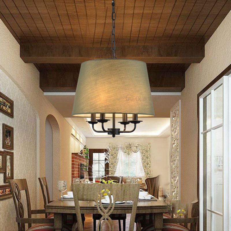 4-Light Fabric Drum Chandelier Traditional Candle Style Ceiling Light for Room